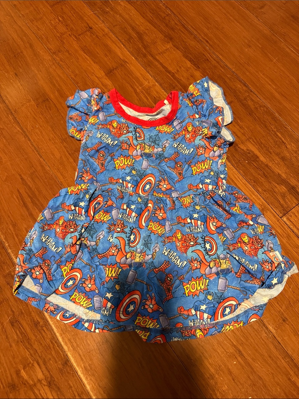 Blue Superhero Print bamboo peplum top